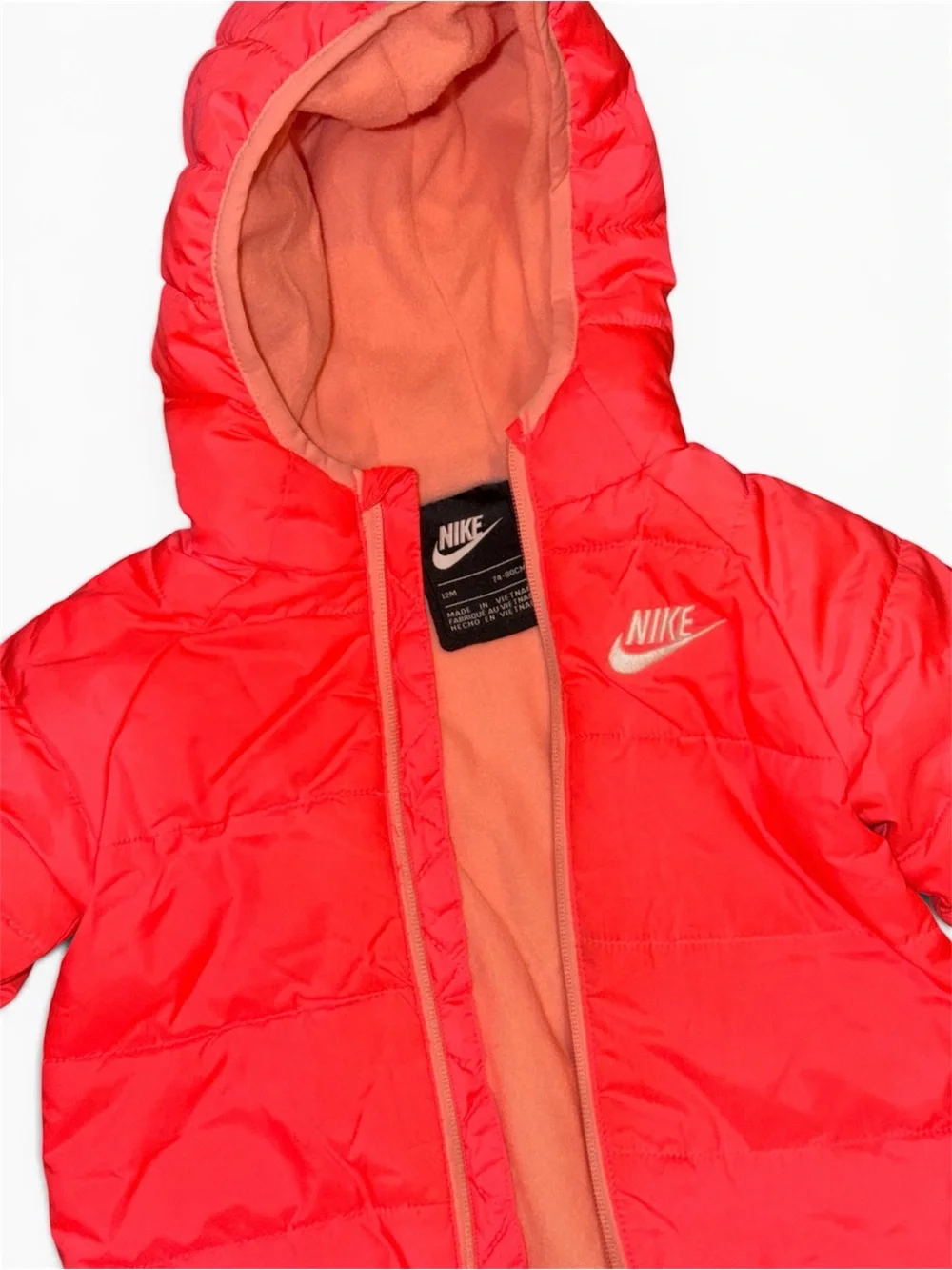 Nike Kids Coral Red Puffer One-Piece Footie